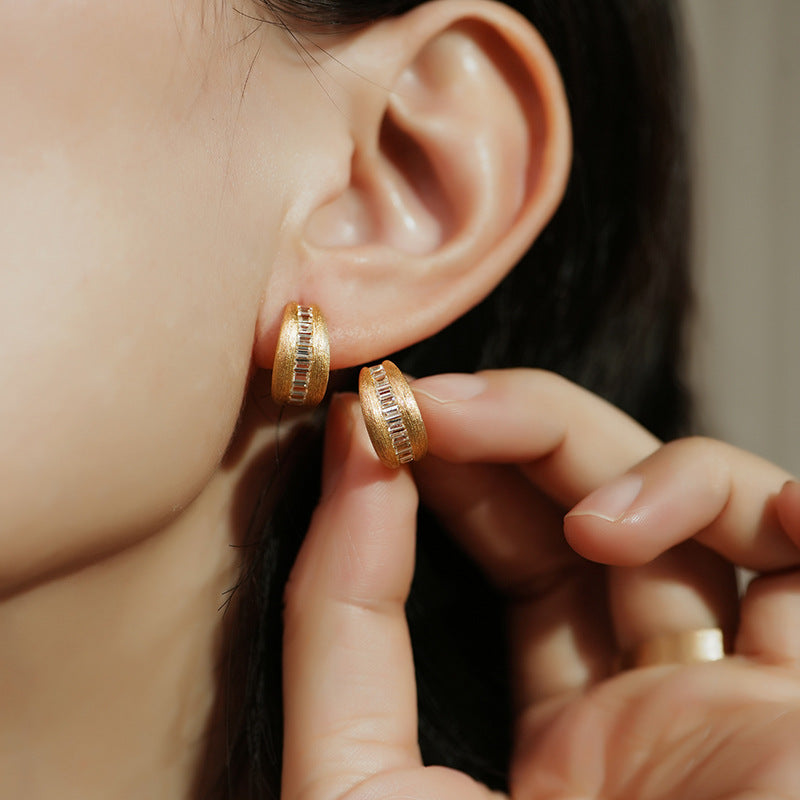 Vintage Court Style Stud Earrings with Brushed Diamonds