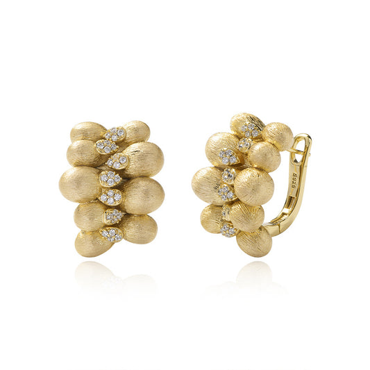 Zirconia Pinecone Earrings Silver Plated Brushed Gold Earrings