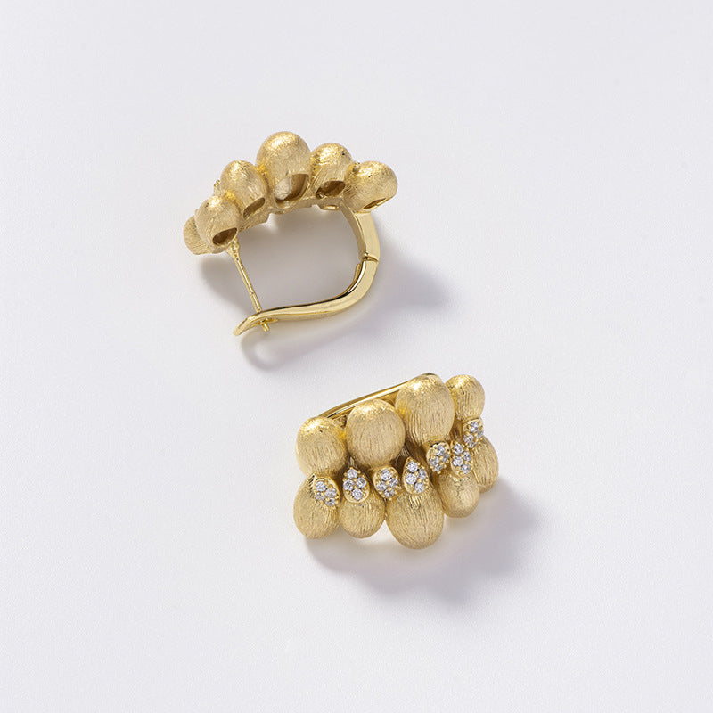 Zirconia Pinecone Earrings Silver Plated Brushed Gold Earrings