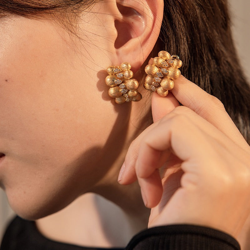 Zirconia Pinecone Earrings Silver Plated Brushed Gold Earrings