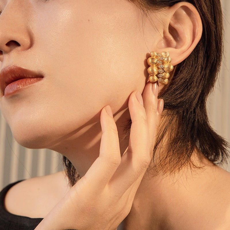 Zirconia Pinecone Earrings Silver Plated Brushed Gold Earrings