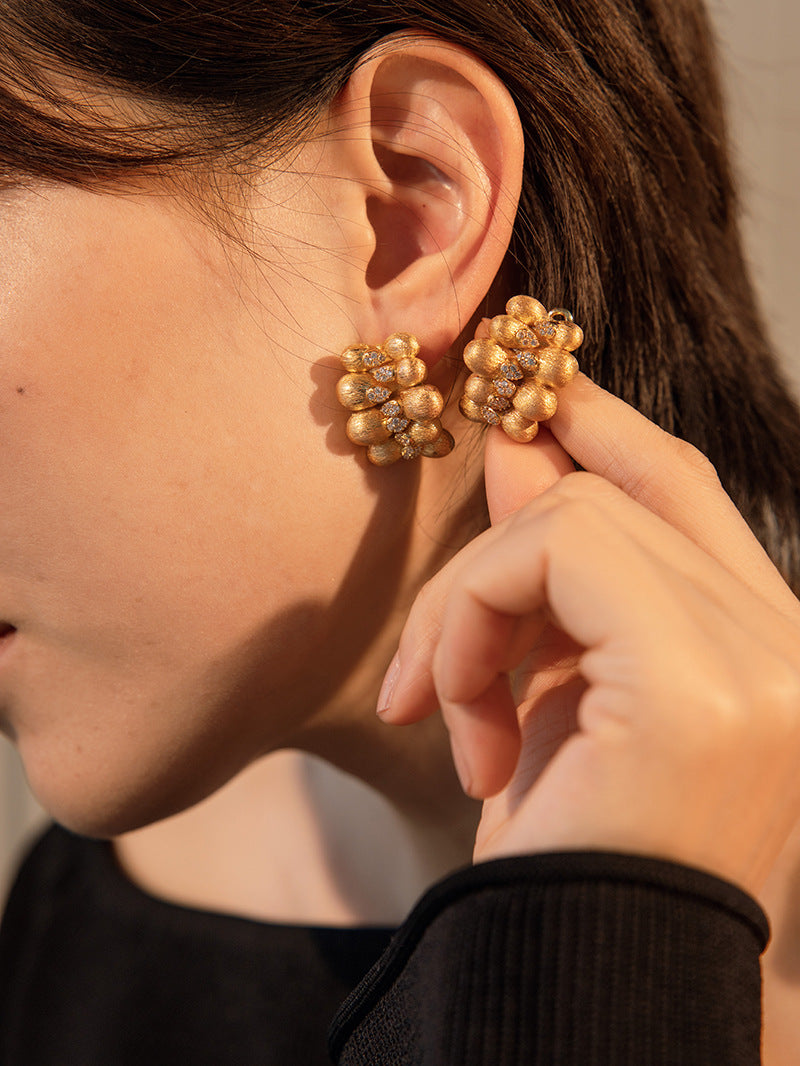 Zirconia Pinecone Earrings Silver Plated Brushed Gold Earrings