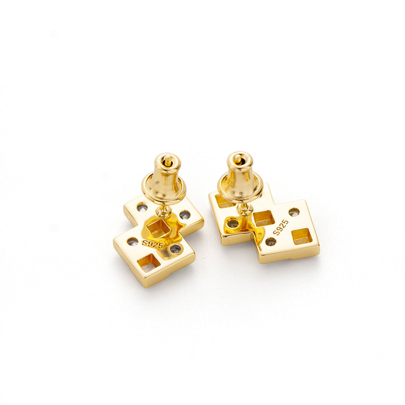 Niche Hand Brushed Pyramid Shaped Stud Earrings