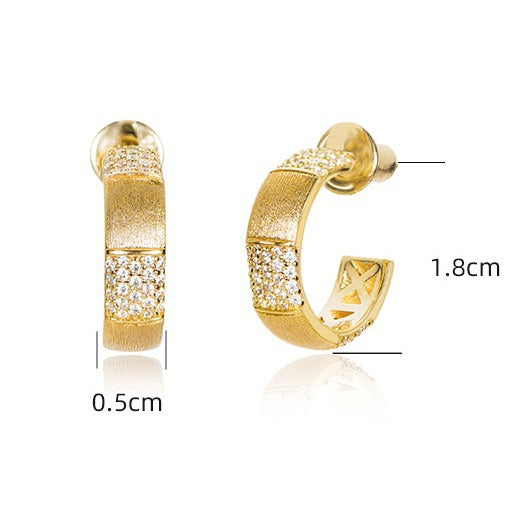 Full Set Zirconia Brushed Vintage C-Shape Geometric Stud Earrings