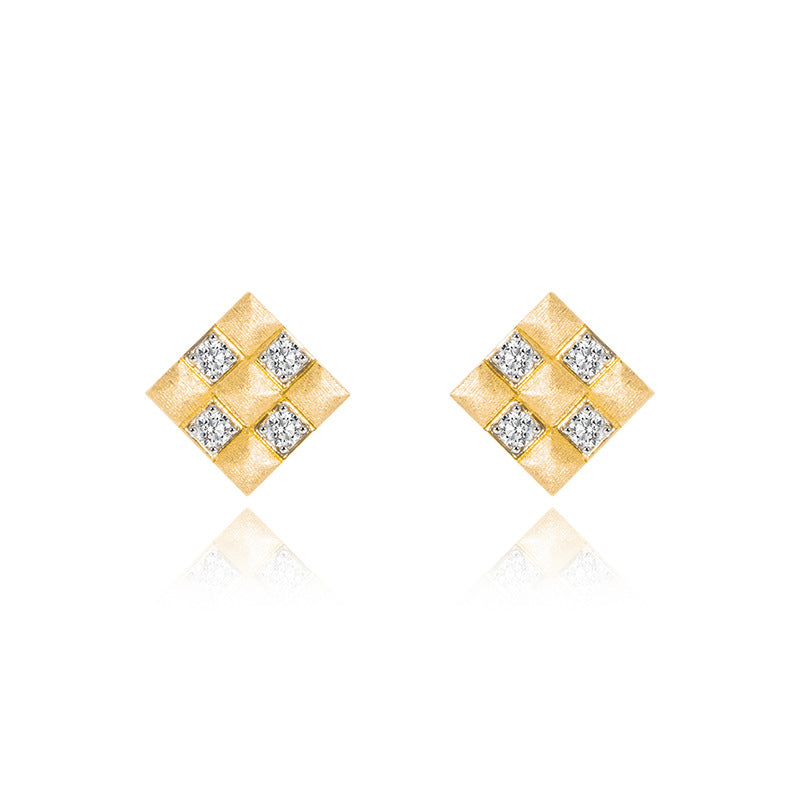 Hand Brushed Gold Plated Pyramid Earrings