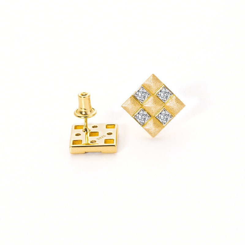 Hand Brushed Gold Plated Pyramid Earrings