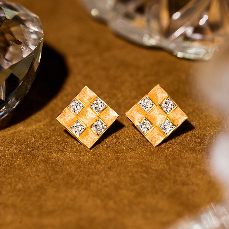 Hand Brushed Gold Plated Pyramid Earrings