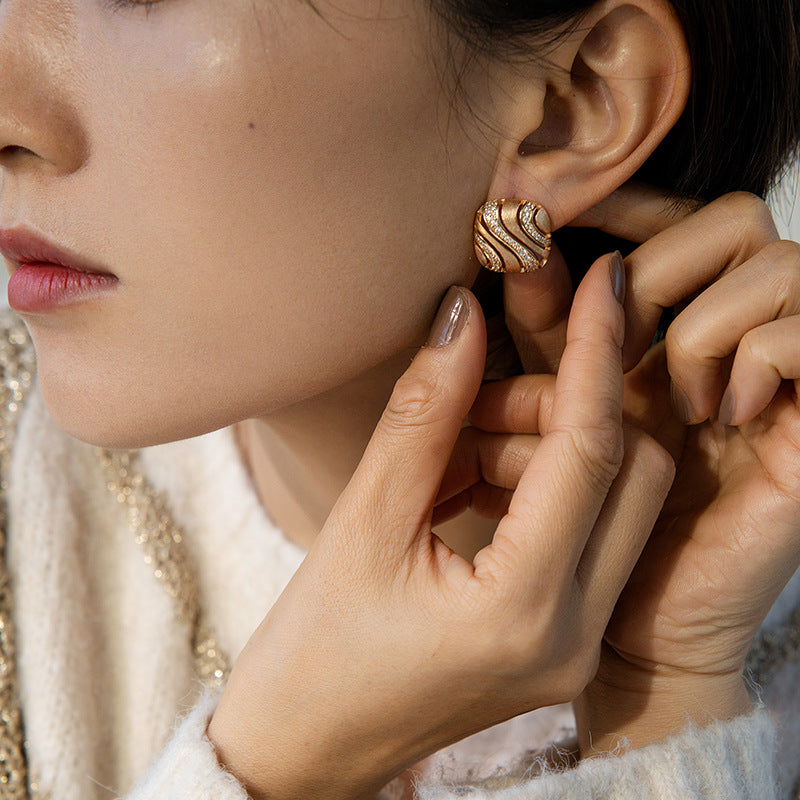 Bouchera Style Zirconia Wave Brushed Earrings
