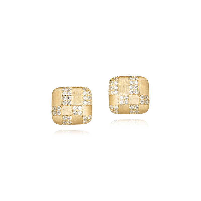 Buccaneer Brushed Square Stud Earrings with Diamonds