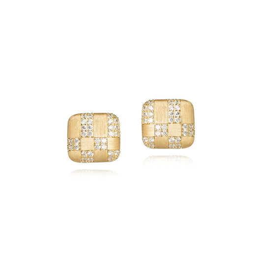 Buccaneer Brushed Square Stud Earrings with Diamonds