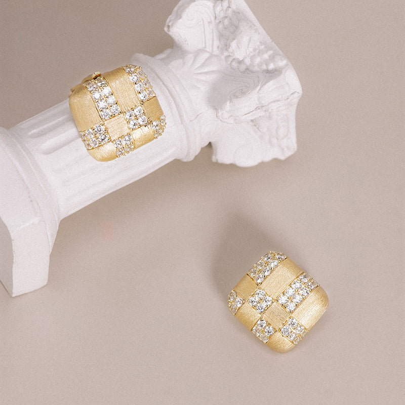 Buccaneer Brushed Square Stud Earrings with Diamonds