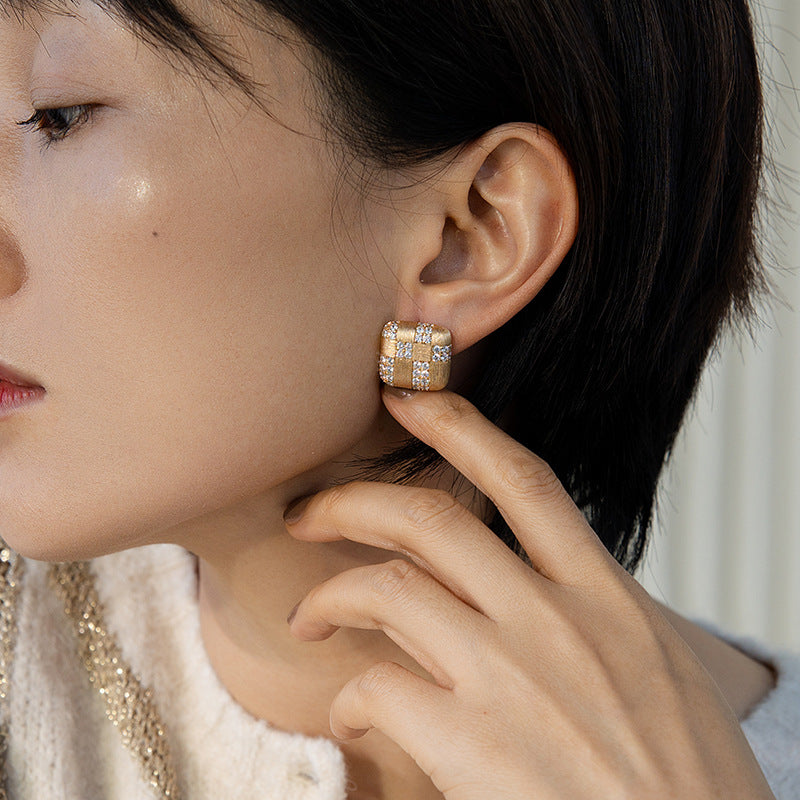 Buccaneer Brushed Square Stud Earrings with Diamonds