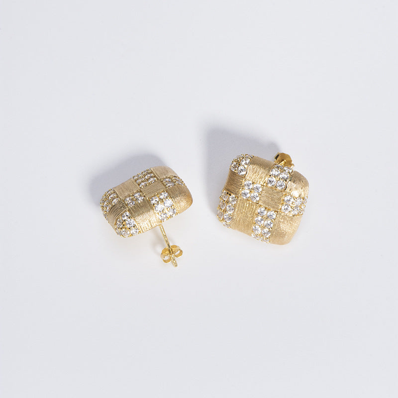 Buccaneer Brushed Square Stud Earrings with Diamonds