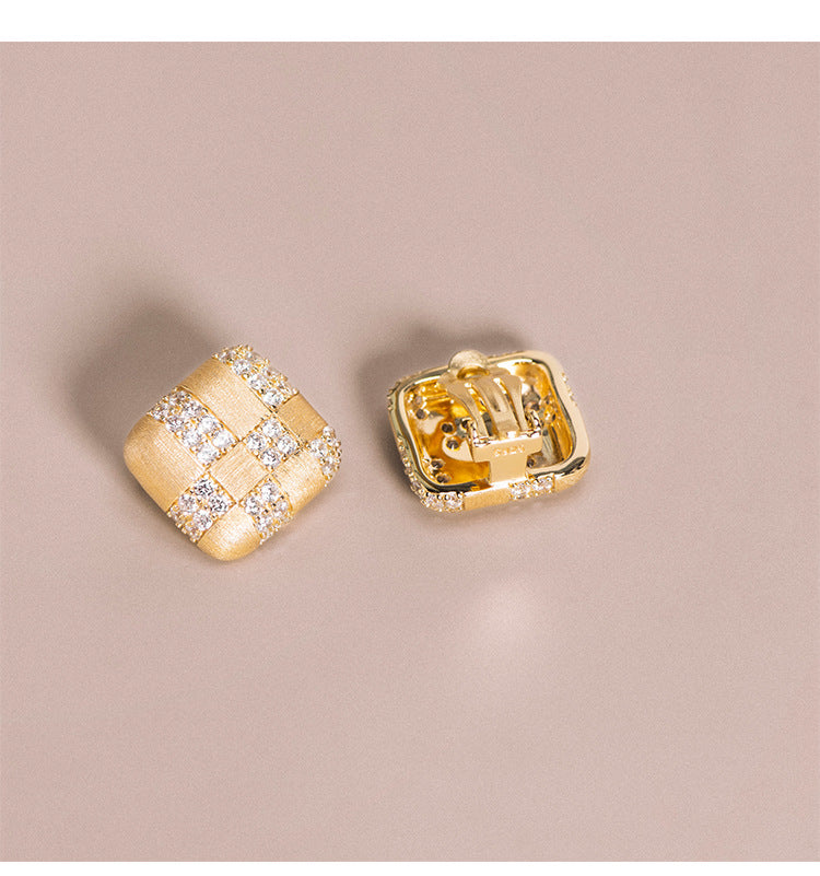 Buccaneer Brushed Square Stud Earrings with Diamonds