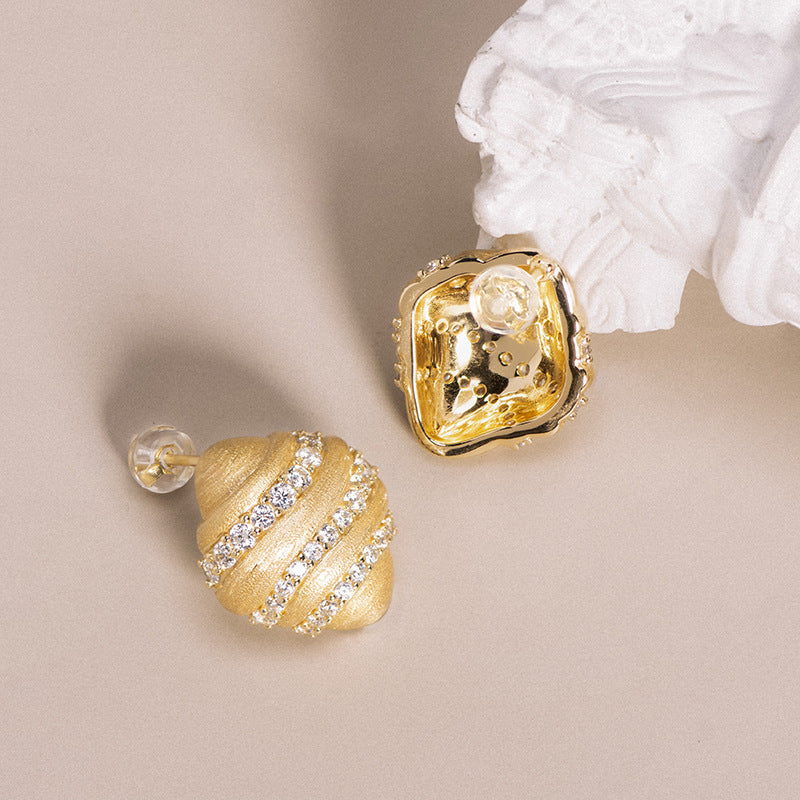 Brushed French Super Sweet Dimensional Stud Earrings