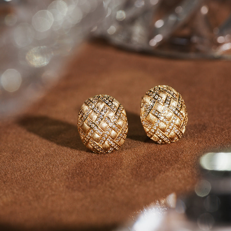 Vintage Bratislava Simple Oval Brushed Ear Clips