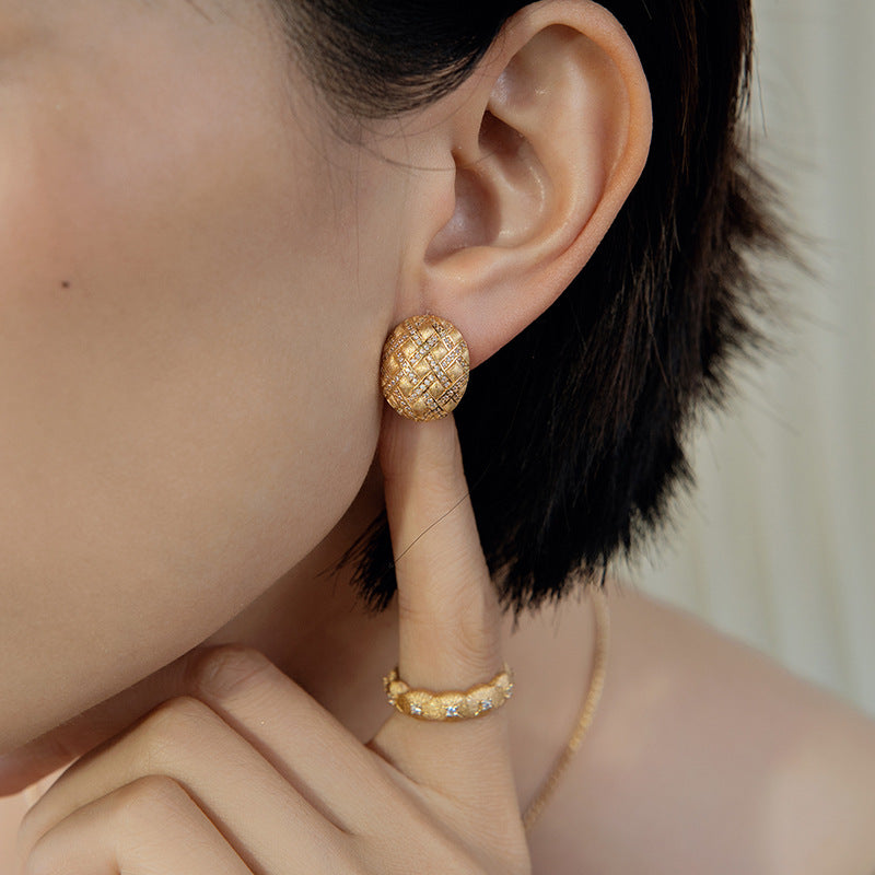 Vintage Bratislava Simple Oval Brushed Ear Clips