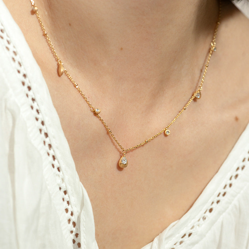 Geometric Tassel Stacked 18k Gold Clavicle Brushed Necklace