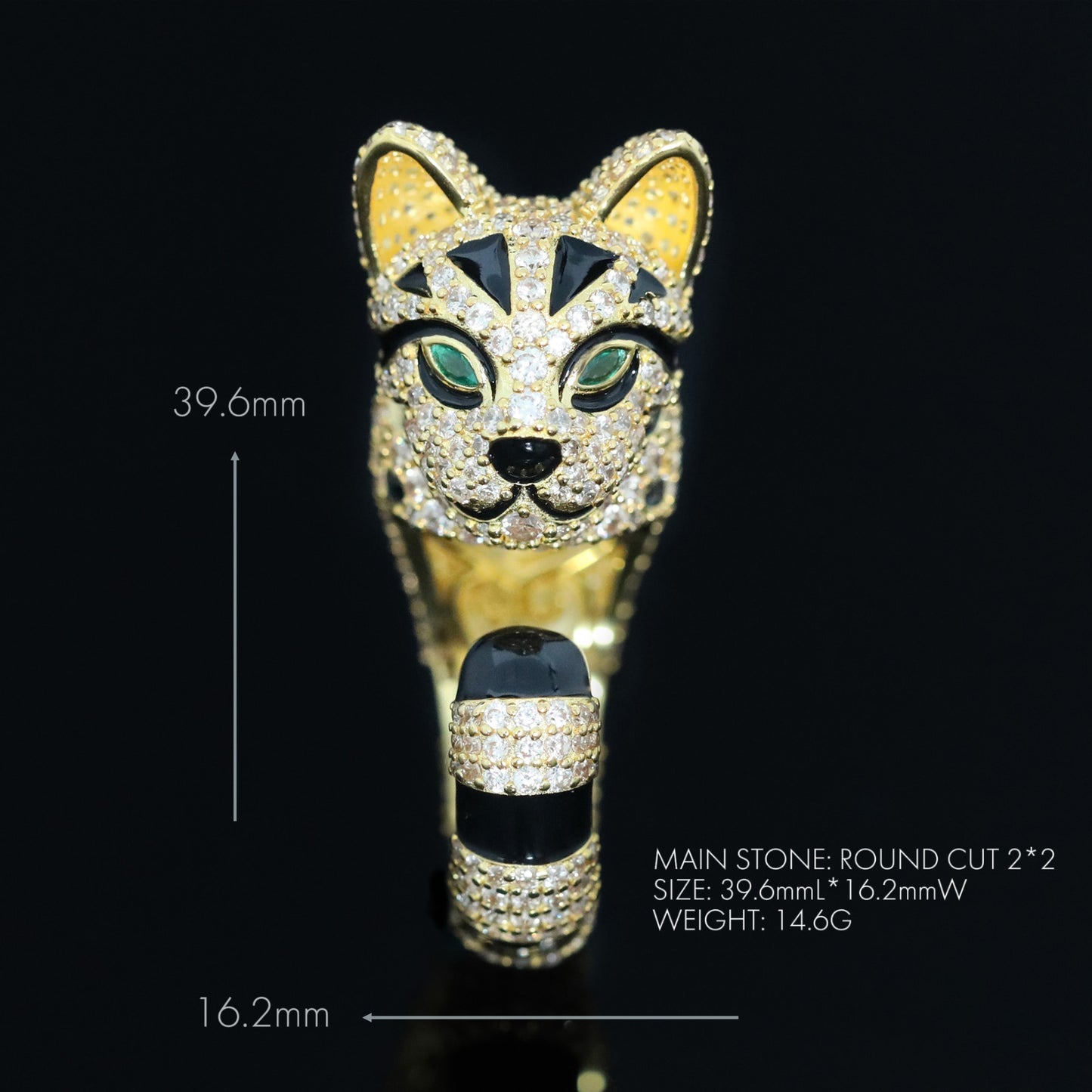 Enamelled Bengal Leopard Cat High Carbon Diamond Ring