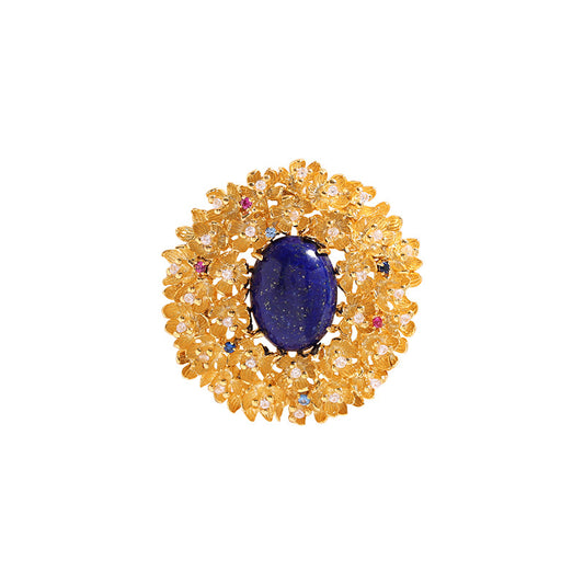 Golden Flower Lapis Lazuli Brooch Alloy with Diamonds Corsage