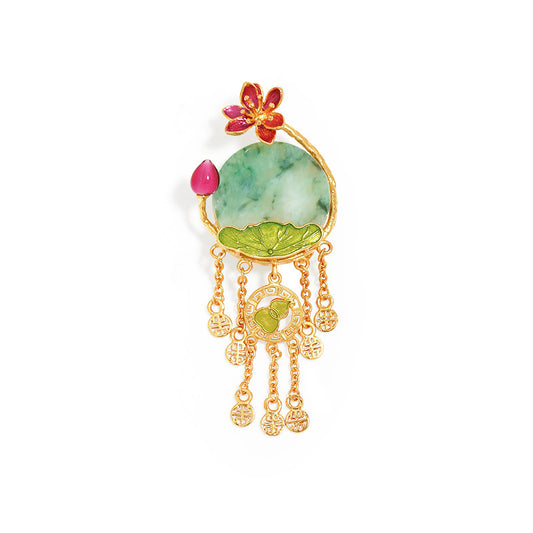 Lotus Pond Moonlight Chalcedony Brooch Vintage Corsage Flower