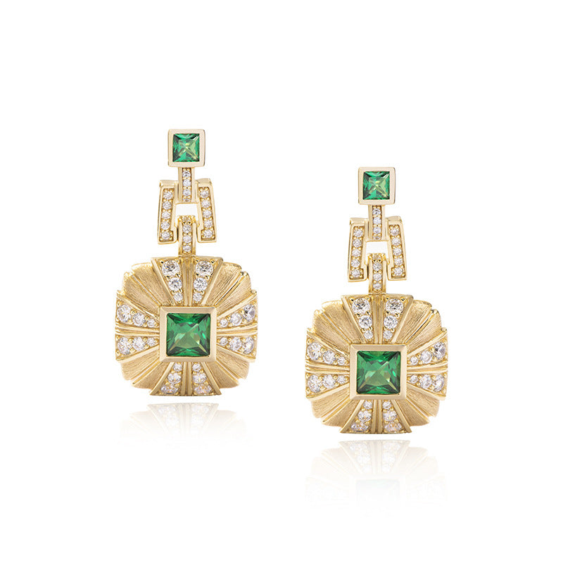 Green Nano Vintage Brushed Square Drop Earrings