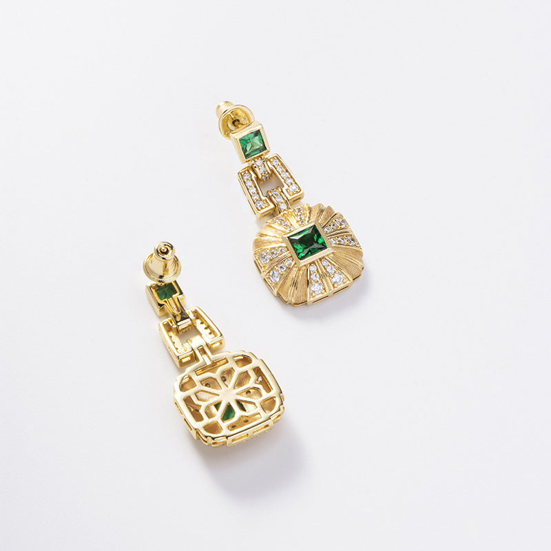 Green Nano Vintage Brushed Square Drop Earrings