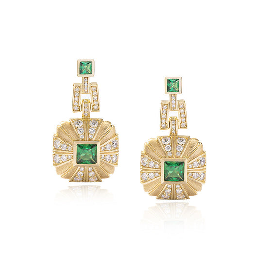 Green Nano Vintage Brushed Square Drop Earrings