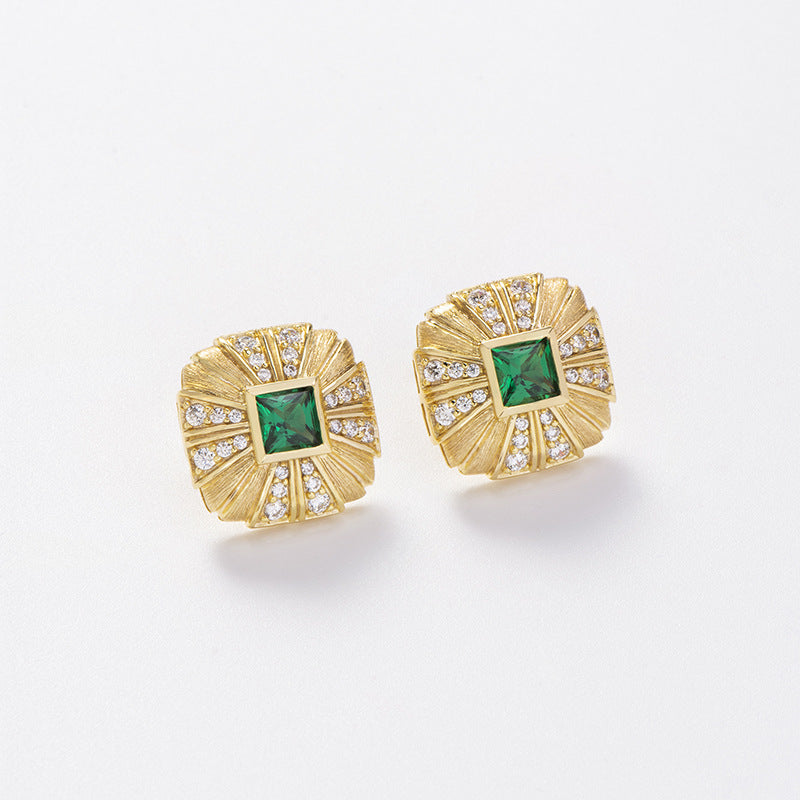 Vintage Green Nano Square Brushed Earrings