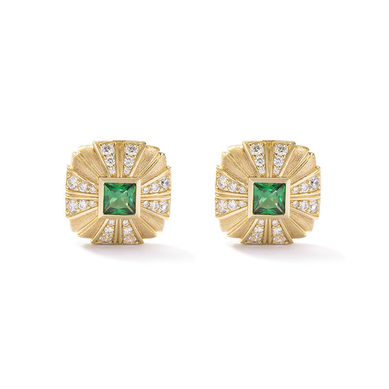 Vintage Green Nano Square Brushed Earrings