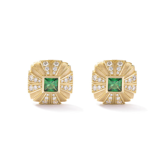 Vintage Green Nano Square Brushed Earrings