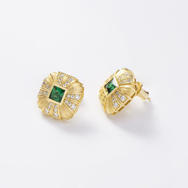 Vintage Green Nano Square Brushed Earrings