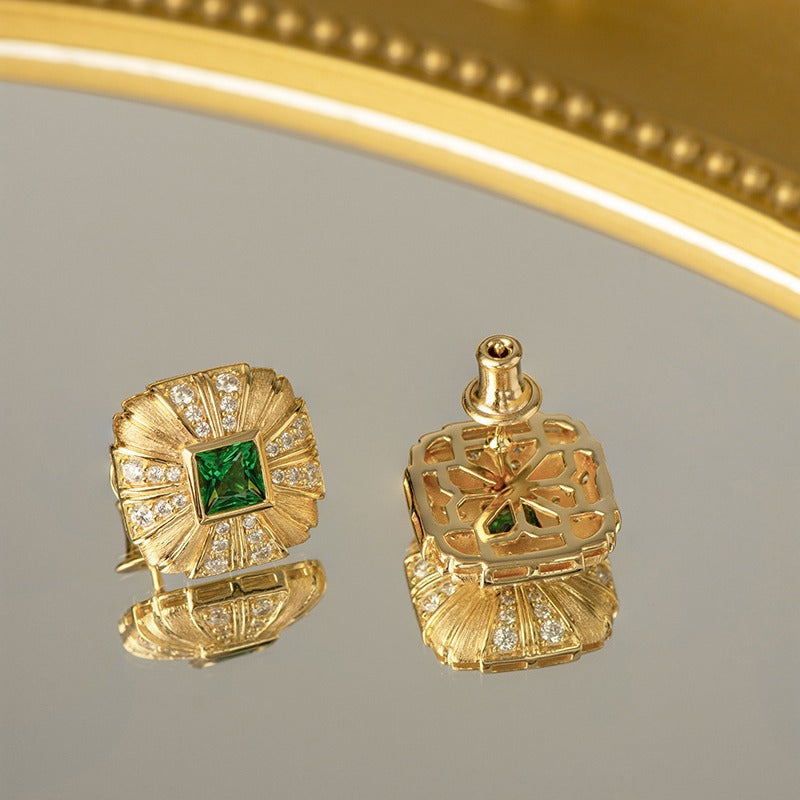 Vintage Green Nano Square Brushed Earrings