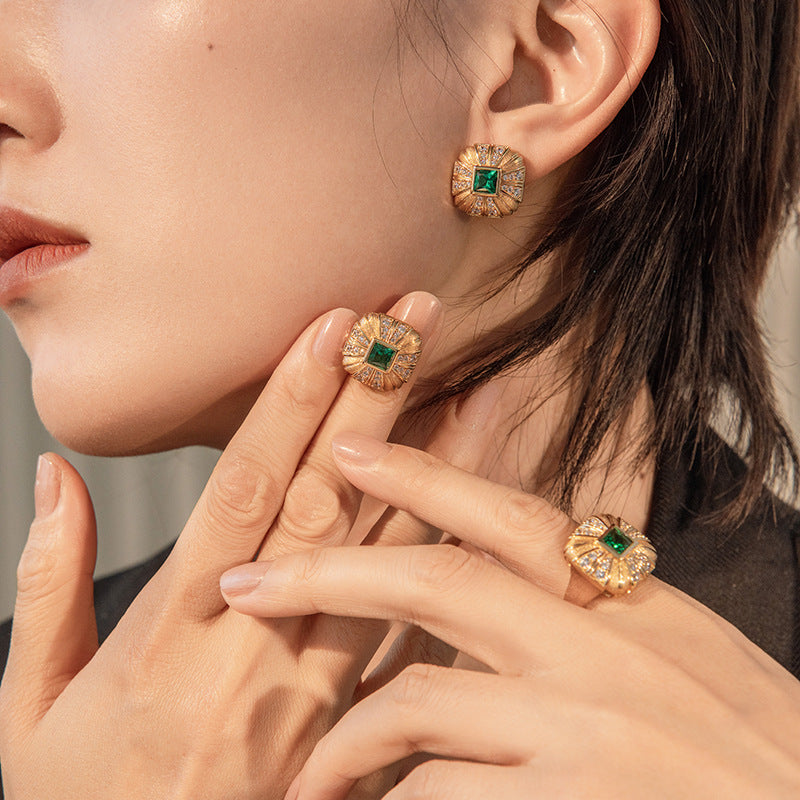 Vintage Green Nano Square Brushed Earrings