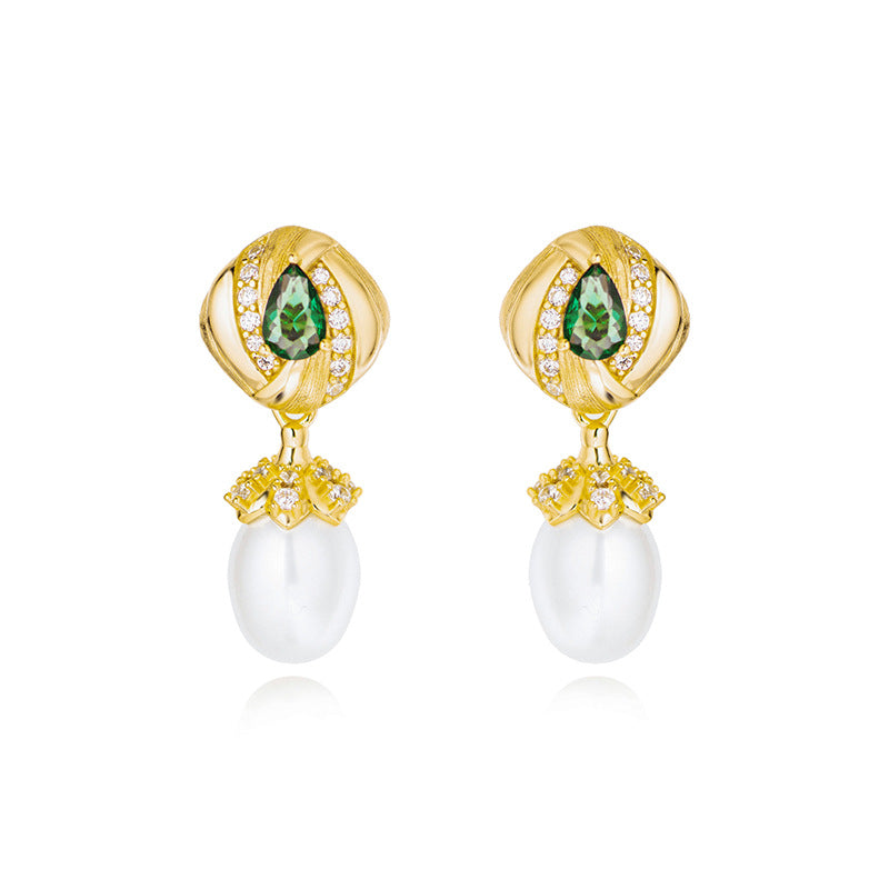 Vintage drop green nano freshwater pearl earrings