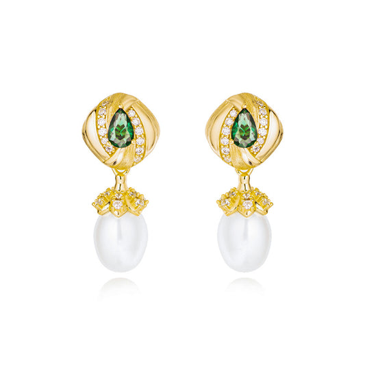 Vintage drop green nano freshwater pearl earrings