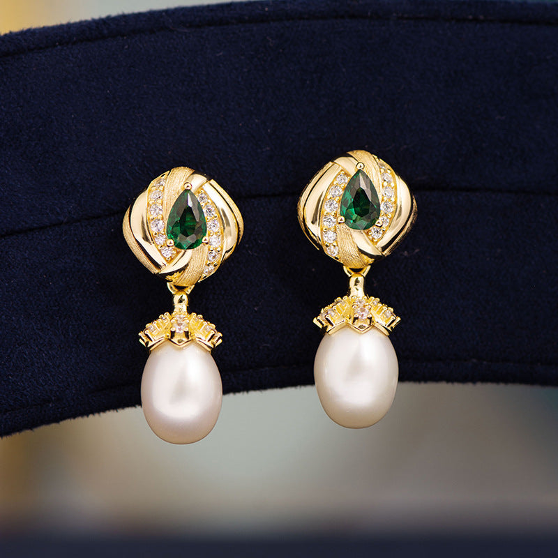Vintage drop green nano freshwater pearl earrings