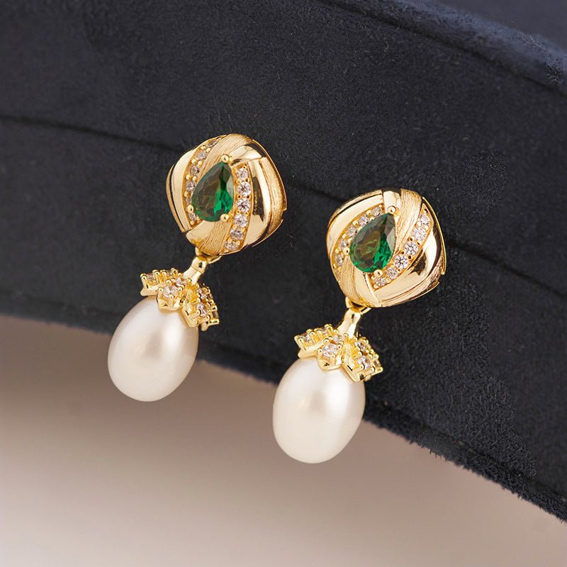 Vintage drop green nano freshwater pearl earrings
