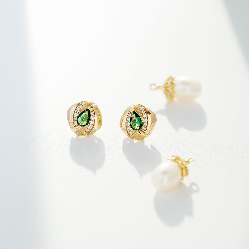 Vintage drop green nano freshwater pearl earrings