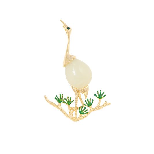Pine and crane prolonging life Wada jade pearl brooch vintage corsage