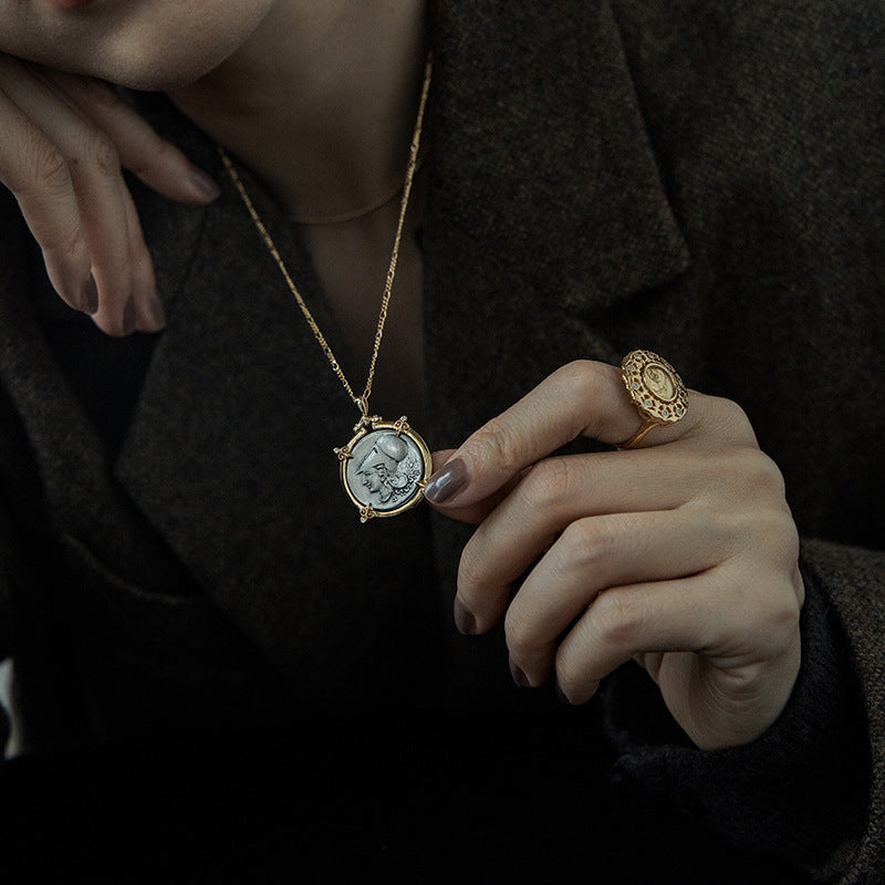 Iris Athena Pegasus Ancient Coin Sweater Necklace