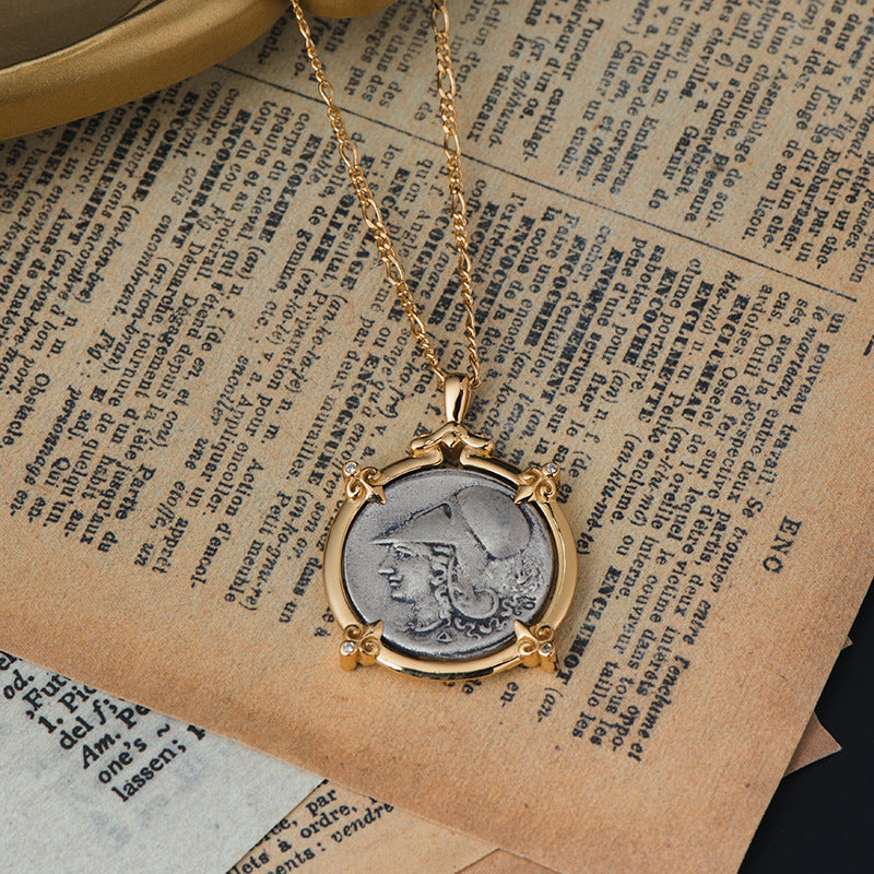 Iris Athena Pegasus Ancient Coin Sweater Necklace