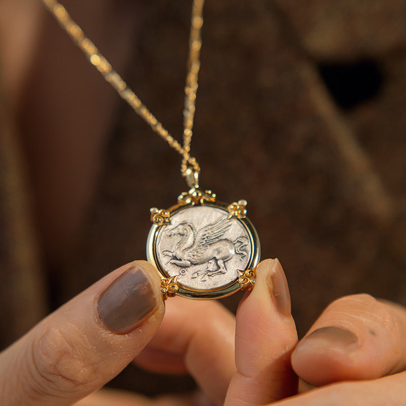 Iris Athena Pegasus Ancient Coin Sweater Necklace