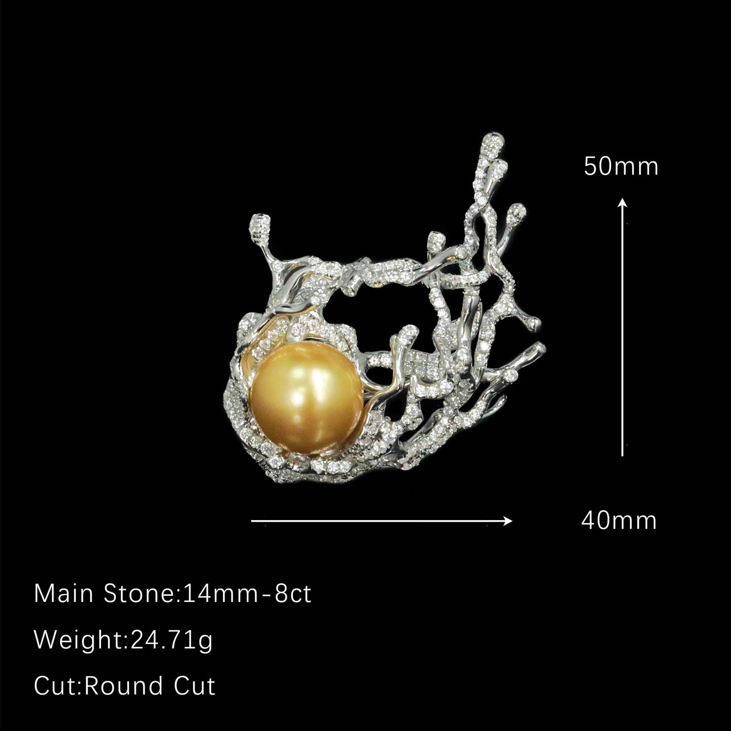 14mm South Sea Golden Pearl “Ocean Waves” Diamond Brooch: Luxurious and Versatile