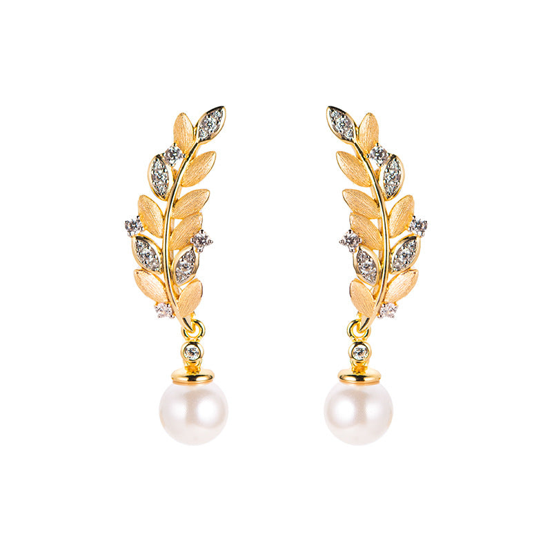 18k Detachable Vintage Wheat Pearl Brushed Earrings