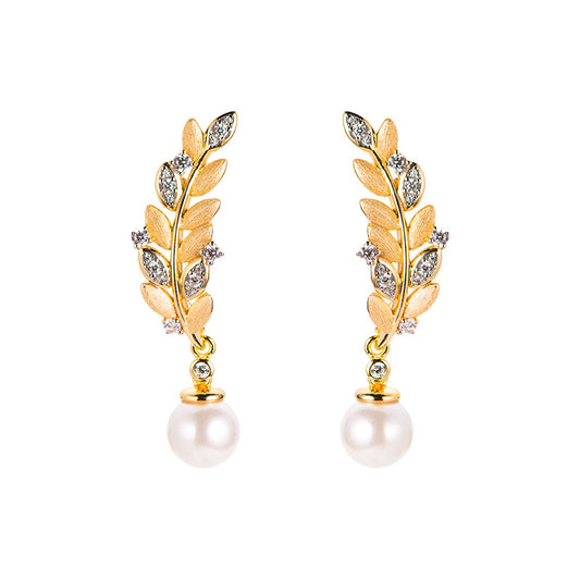 18k Detachable Vintage Wheat Pearl Brushed Earrings