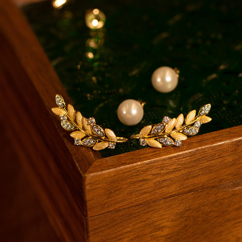 18k Detachable Vintage Wheat Pearl Brushed Earrings