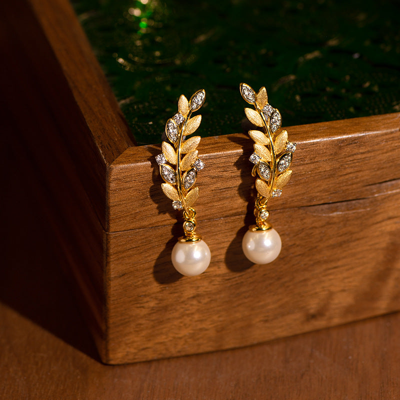 18k Detachable Vintage Wheat Pearl Brushed Earrings