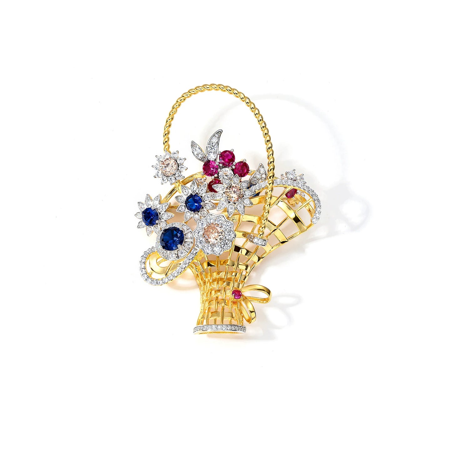 Golden Queen Flower Basket Diamonds Brooch Necklace Pendant Dual Purpose