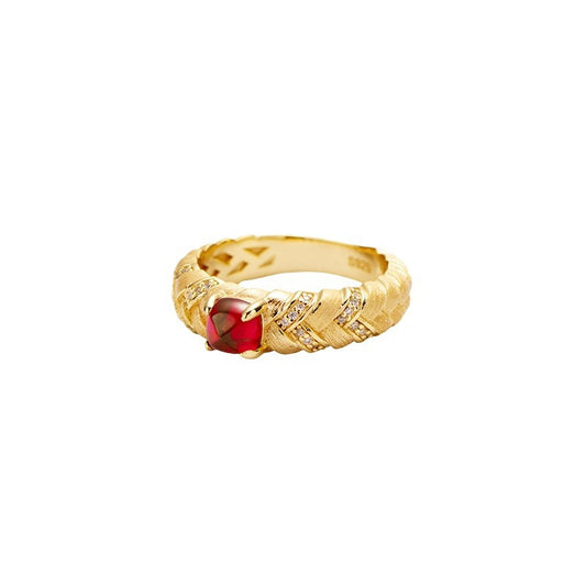 Red Corundum Sterling Silver Woven and Brushed Ring